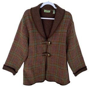 Vintage Marsh Landing Unique Brown Plaid Wool Button Up Blanket Coat Size Large
